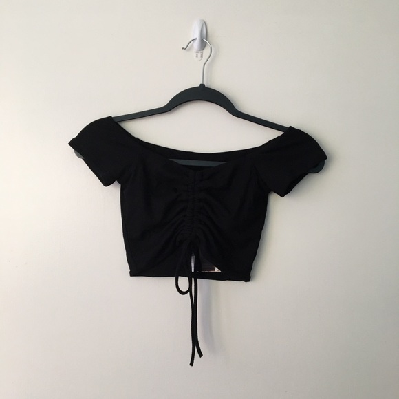 naked wardrobe Tops - naked wardrobe • Black Off-the-Shoulder Crop Top